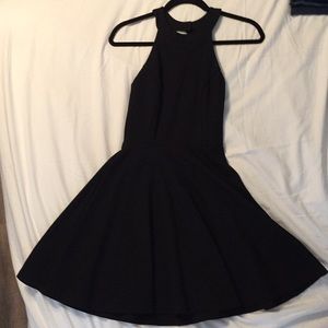 Black halter flare dress